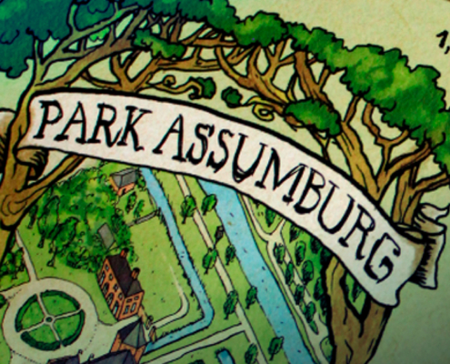Kaart Park Assumburg plattegrond wandelroute handgetekend vormgeving